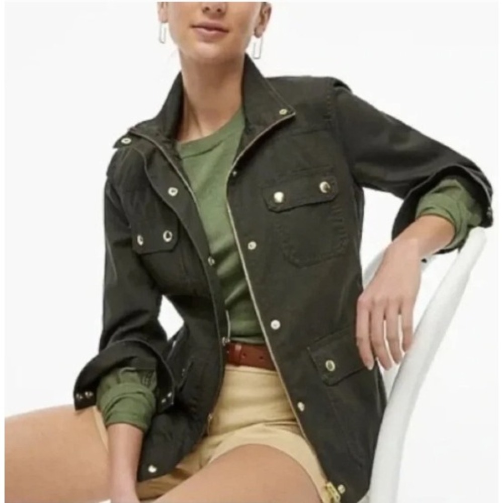 J. Crew Factory Dark Olive Utility Jacket with Gold Hardware
